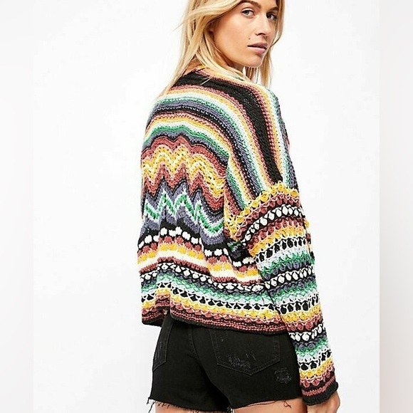 Free People Sweaters - Free People Feeling Nostalgic in Jubilee Stripe Open Drape Knit Crochet Sweater